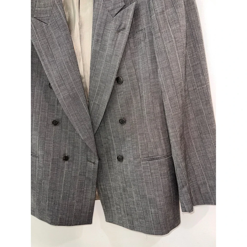 Vintage Pierre Cardin Blazer 100% Wool Pinstripe Double Breasted Gray Men's 40R